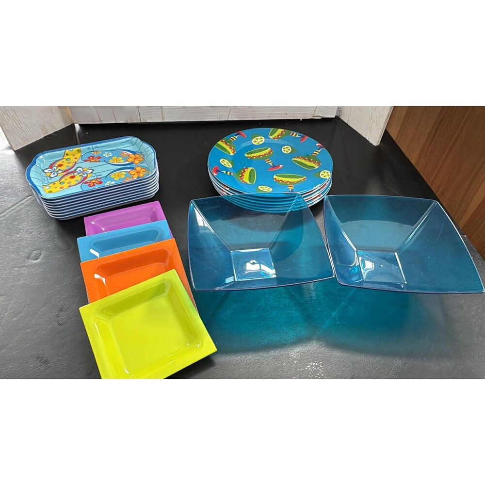 Lot 21 of Melamine Plates  And Summer Save Water Drink Margaritas Plaque